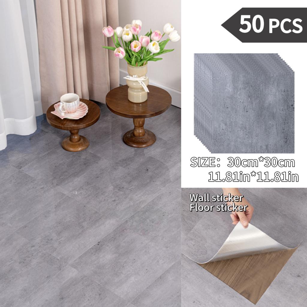 NINETAI Peel And Stick Floor Tile, 50pcs Vinyl Plank Wood Grain Look 11.81in*11.81in/48 Sq.Ft, Kitchen Mats For Floor
