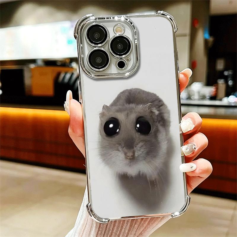 Funny Sad Hamster Meme Plating Phone Case For Iphone 16 17 Pro Max Air 16E 14 15 Plus 12 13 Mini Anti-Fall Airabag Cover