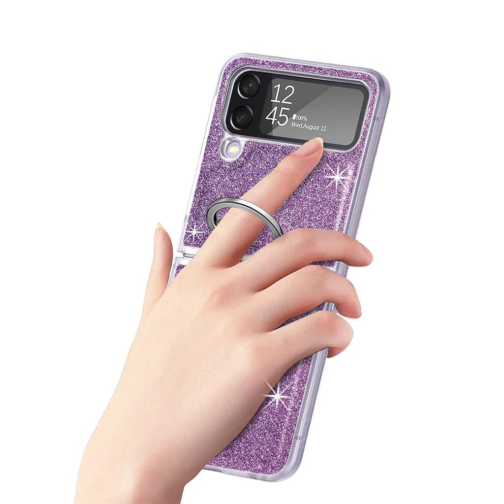 Lightweight Bling Phone Folding Case For Samsung Galaxy Z Flip4 5g Flip 4 Flip3 Flip 3 Finger Ring Cover For Samsung Z Flip4