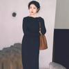 Autumn new women's clothing cold department unique chic knitted long dress high-end black dress