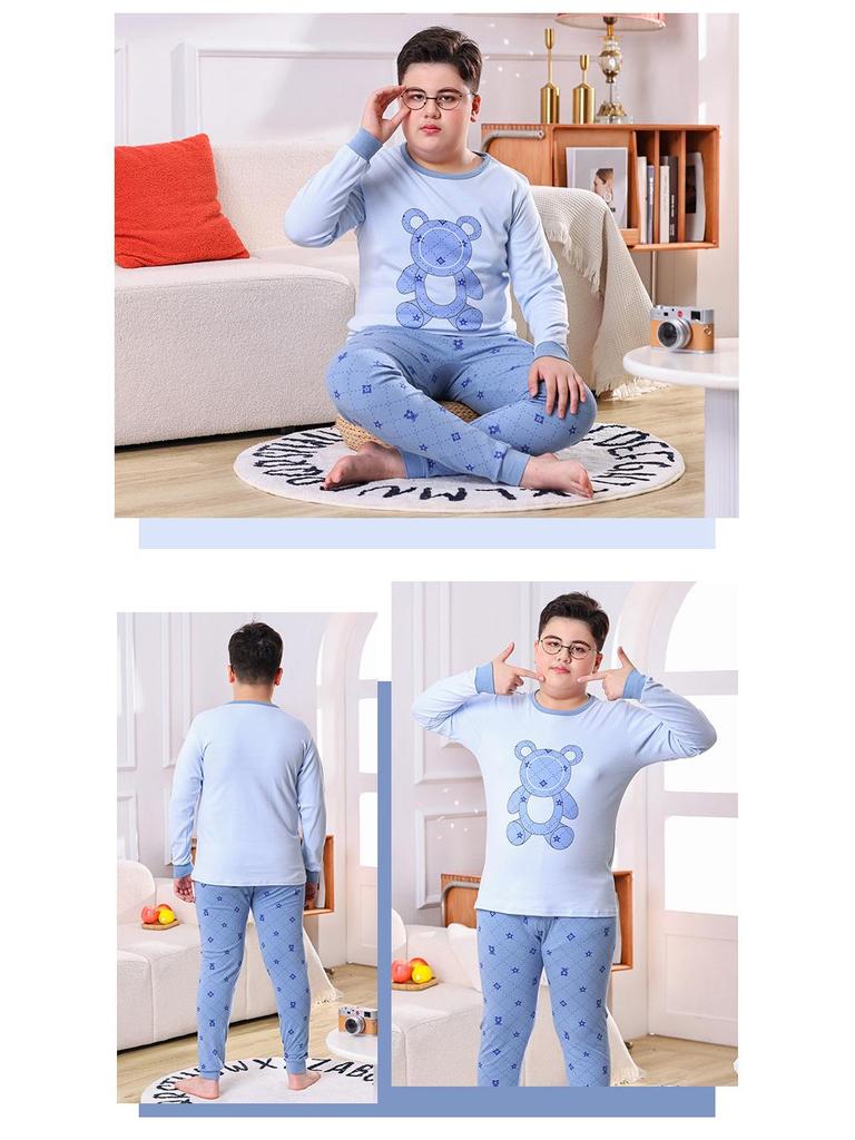 Kids' Pure Cotton Pajama Set: Warm Long-Sleeve Tops & Pants for Boys & Girls - Autumn & Winter