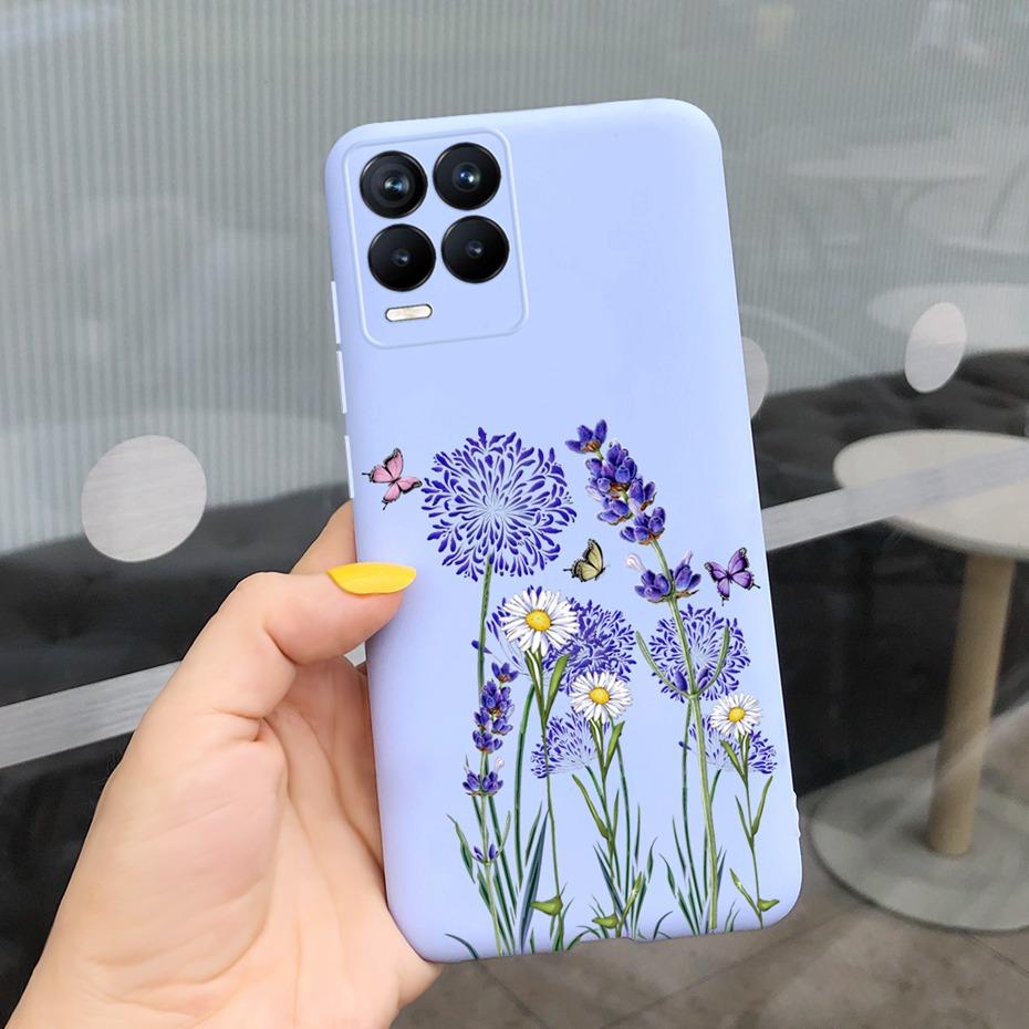 For Realme 8 Case Lavender Sunflower Silicone Back Cover For Realme 8 Pro 8i Realme8 4G RMX3085 Soft TPU Phone Case Luxury Coque
