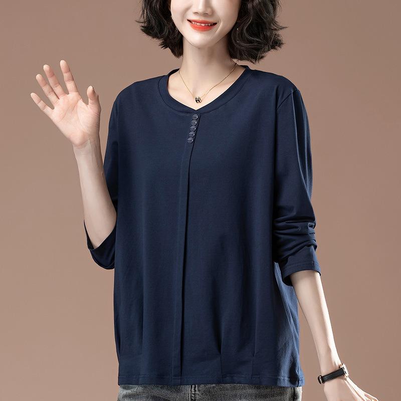Long-sleeved Women's Spring and Autumn Plus Size Women's Loose Cotton Casual Versatile Bottoming Shirt