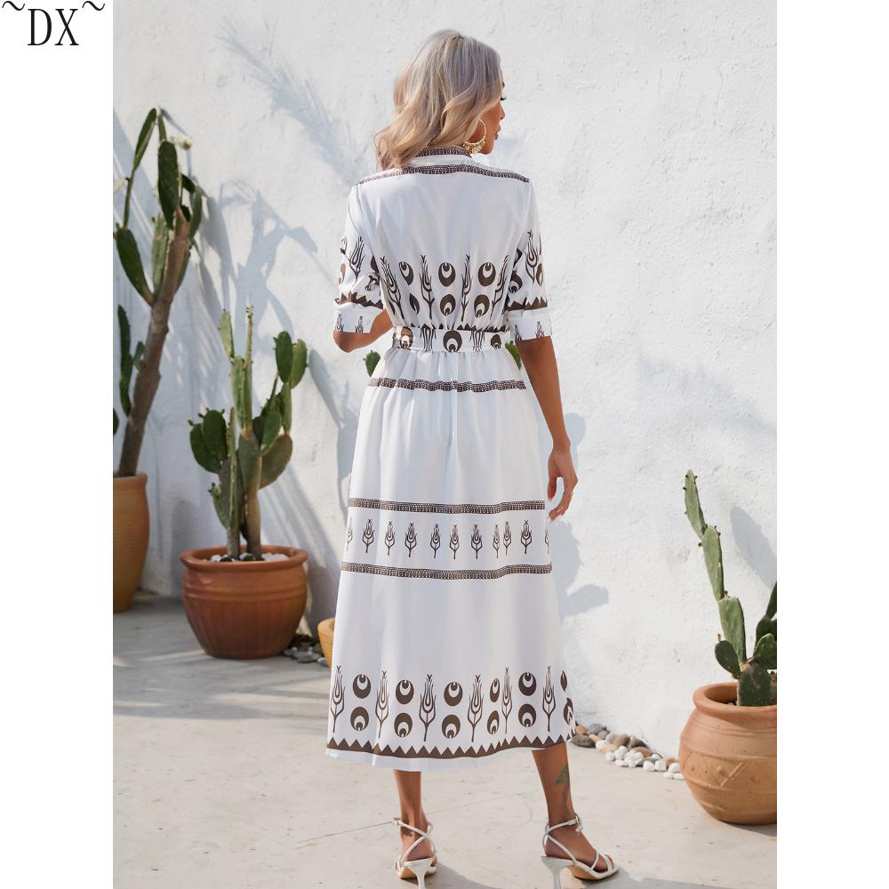 DX~~~ Sommerkleid mit bedrucktem Fünf-Punkt-Ärmeln