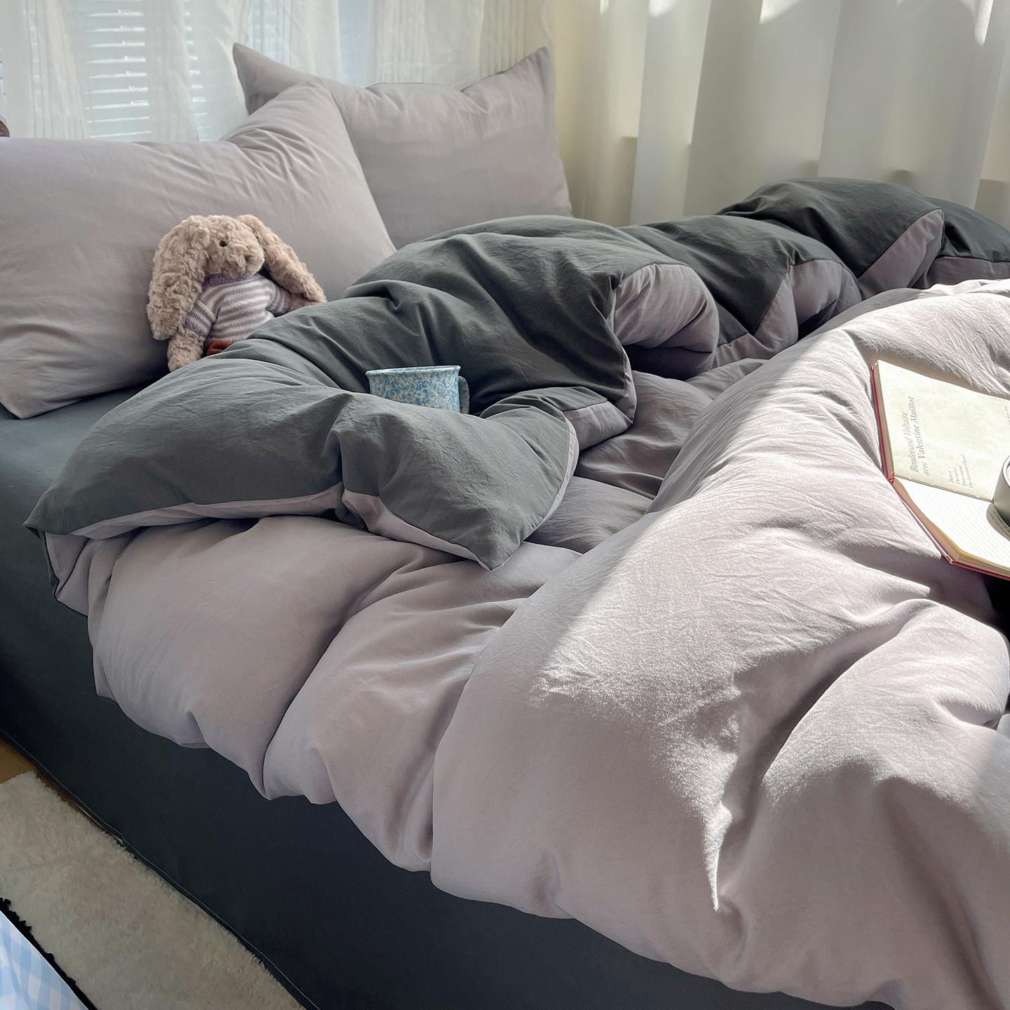 

Solid color A washable bed set of four pieces soft and comfortable sheets and quilt covers for students three-piece set 1.2m sheet 3pcs