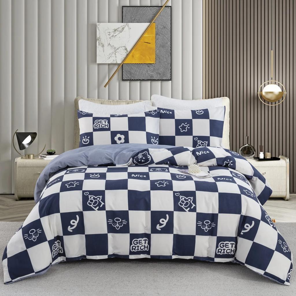 3PCS Single-sided Printed Bedding Set ,Comforter Black And White Plaid  Grid Duvet Bedding Cover Pillows Comfortable Bedspreads