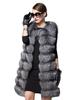 Women's Long Silver Fox Faux Fur Vest - European and American Style, Autumn/Winter, Plus Size Available