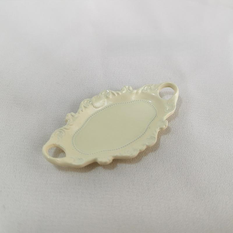 Mini Dessert Plate Set 3Pcs Dollhouse Elliptical Double Ear Design Realistic Simulation Tableware for Kids Pretend Play