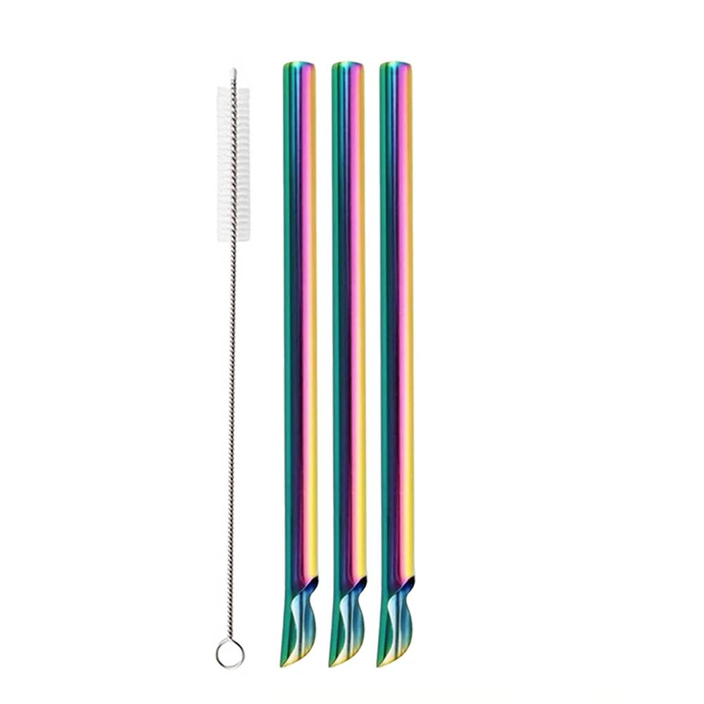 4/8Pcs Stainless Steel Smoothie Straws Extra Wide Reusable Metal Drinking Straws for Milkshake Smoothie with Cleaning Brush