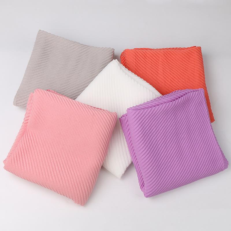 Niche Crinkled Cotton Linen Headscarf: Fashionable Pleated Long Scarf for Women (YW112)