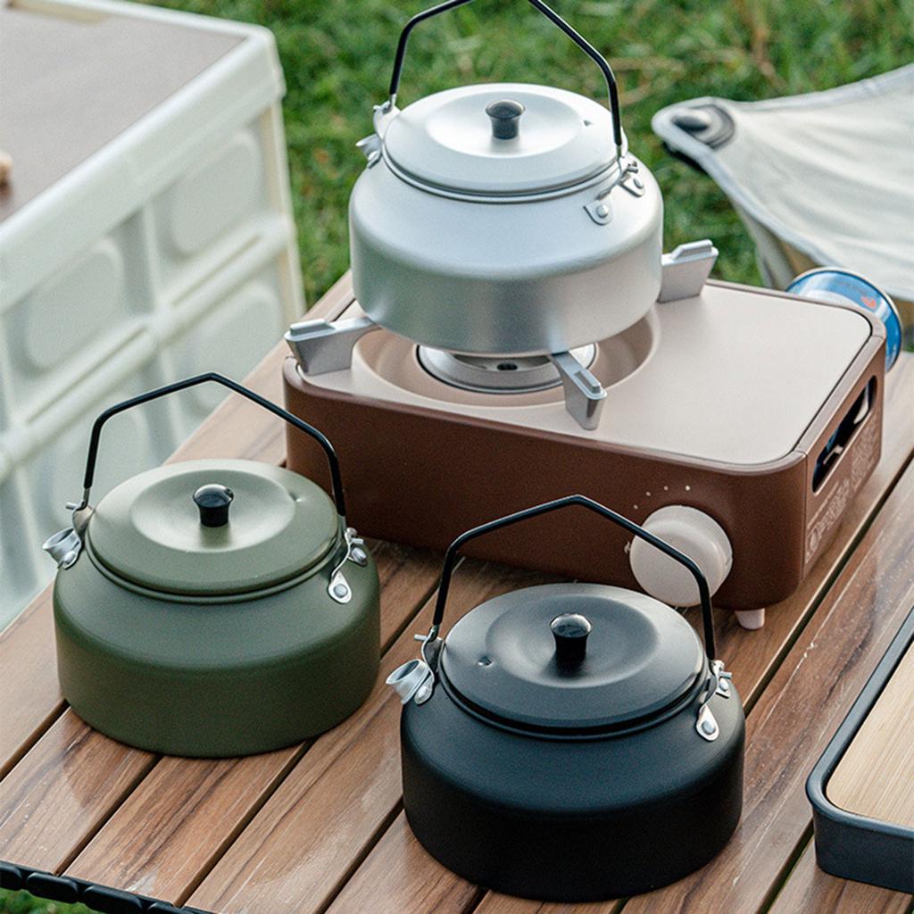 Aluminum Outdoor Hiking Kettle Pots Cookware 1100ml Camping Kettle Stovetop Whistling Teapot Camp Teas Coffee Pots