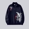 Mens Quarter-Zip Pullover Long Sleeve Mock Neck Sweatshirt Unsex Y2K Gothic Printed Vintage Tops