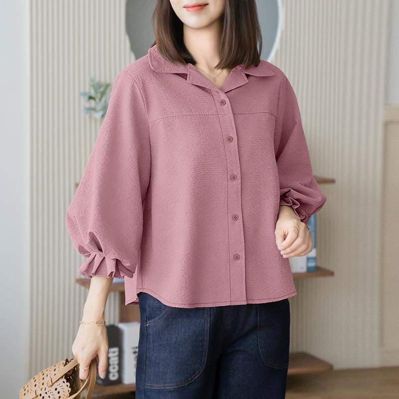 ZANZEA Women Casual Turn Down Collar Solid Color Loose 3/4 Sleeve Blouse