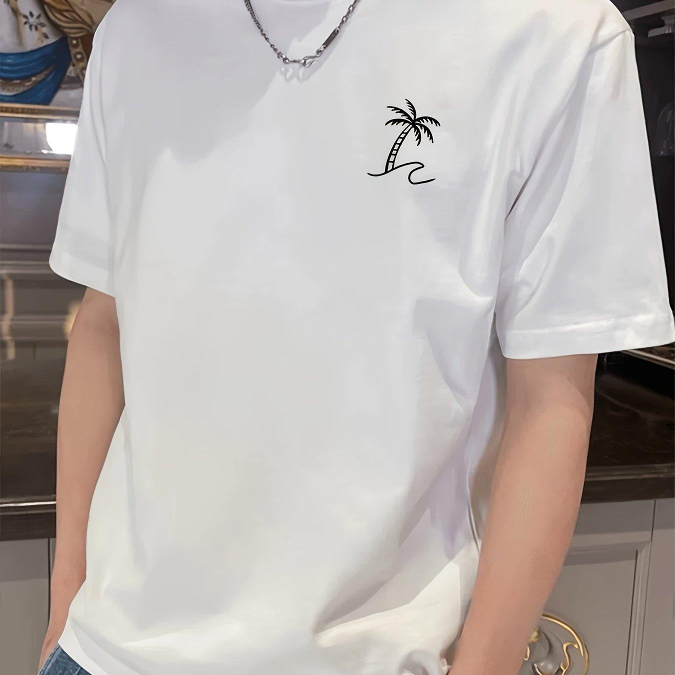 

Summer men s 100% pure Polyester sports casual loose fit plus size coconut tree pattern printed round neck short sleeved T-shirt XXXXXL