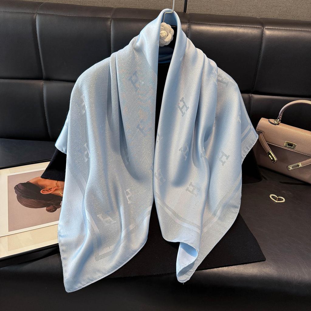 Classic H Temperament Silk Scarf Women'S Tencel Cotton Trend Versatile Imitation Silk Scarf Scarf 90 Square Scarf
