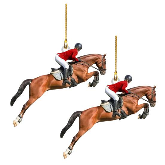 Yousheng 2Pcs Christmas Ornament Acrylic Riding Design Christmas Tree Pendant Holiday Home Decor Car Interior Decoration