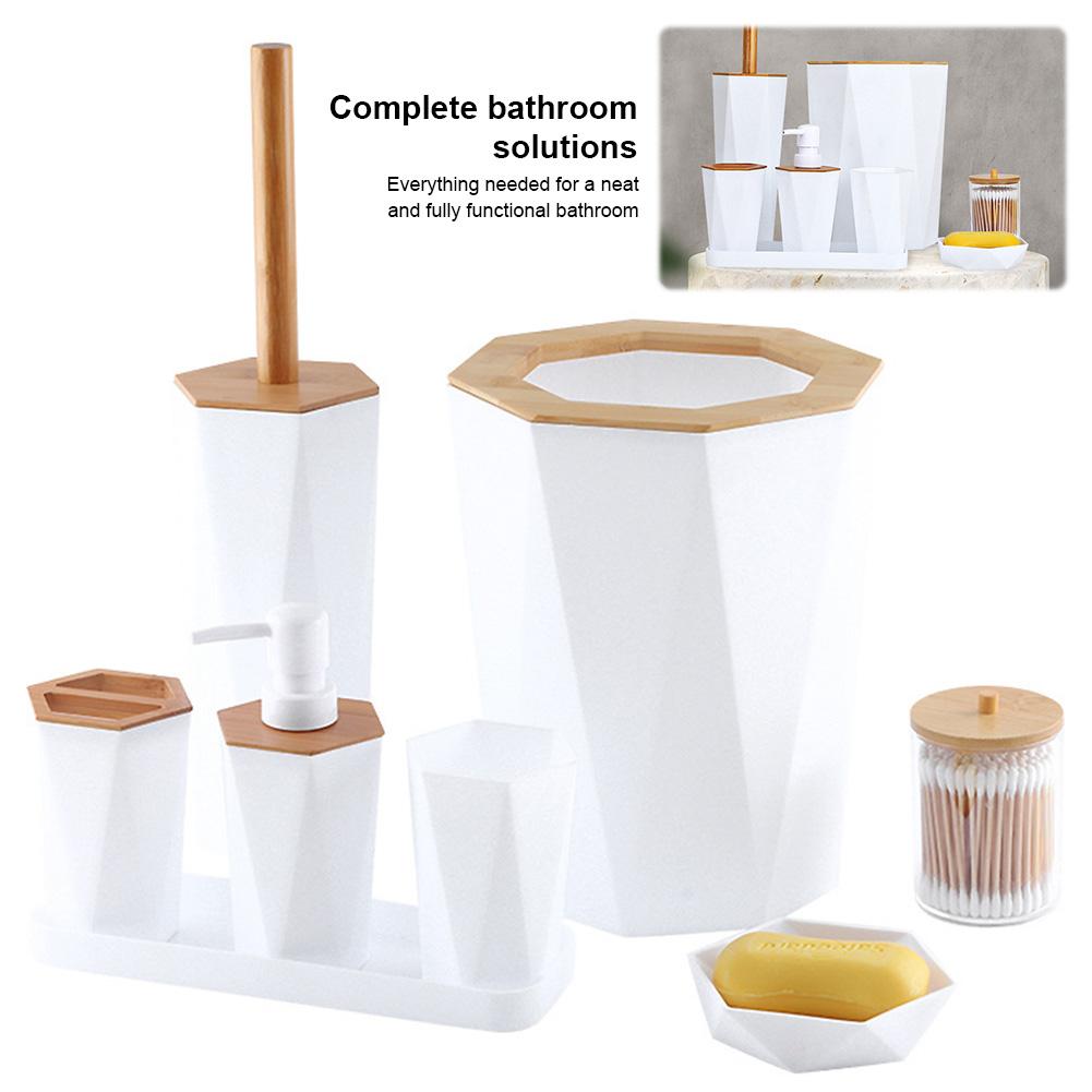 8Pcs Bathroom Set with Soap Dish Dispenser Trash Can Toilet Brush Bathroom Ensemble - Soap Dish Dispenser Trash Can Toilet Brush