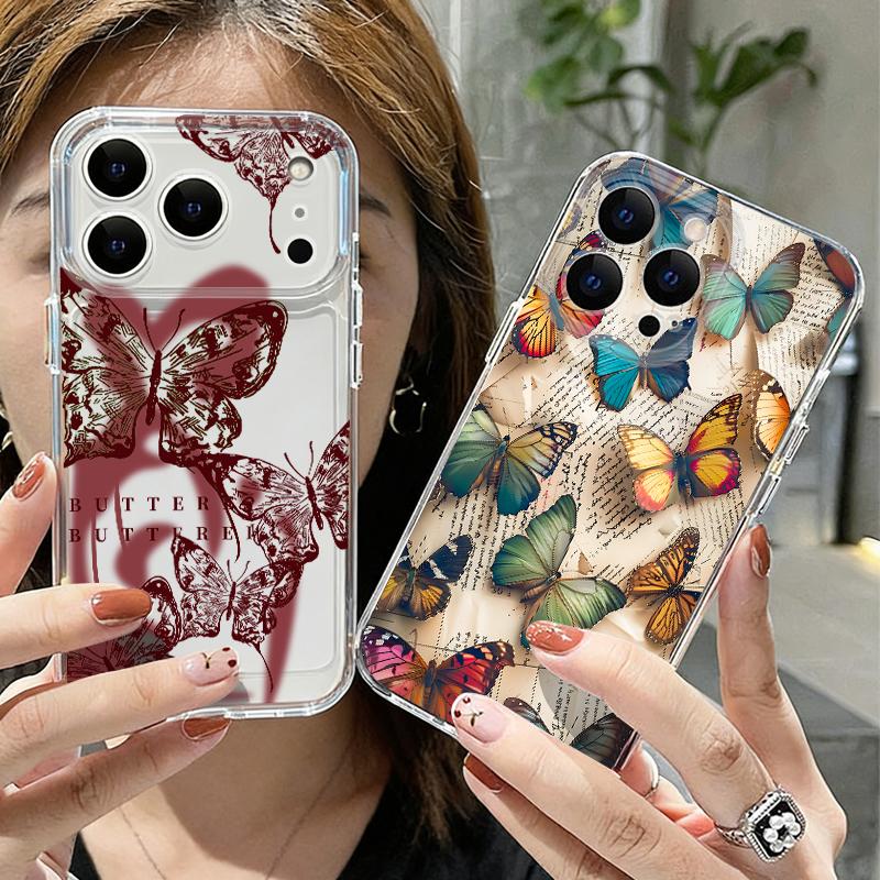 Colorful Butterfly Pattern Soft Case For iPhone 17e 17 16 15 14 13 Pro Max 17 Pro 16e 12 11 Transparent Shockproof Phone Cover
