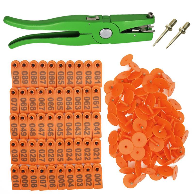 Animal Goat Pig Ear Tag Pliers Ear Cards with Number 001-100 Ear Tags Clamp for Installing Cattle Sheep Pigs Ear Tags