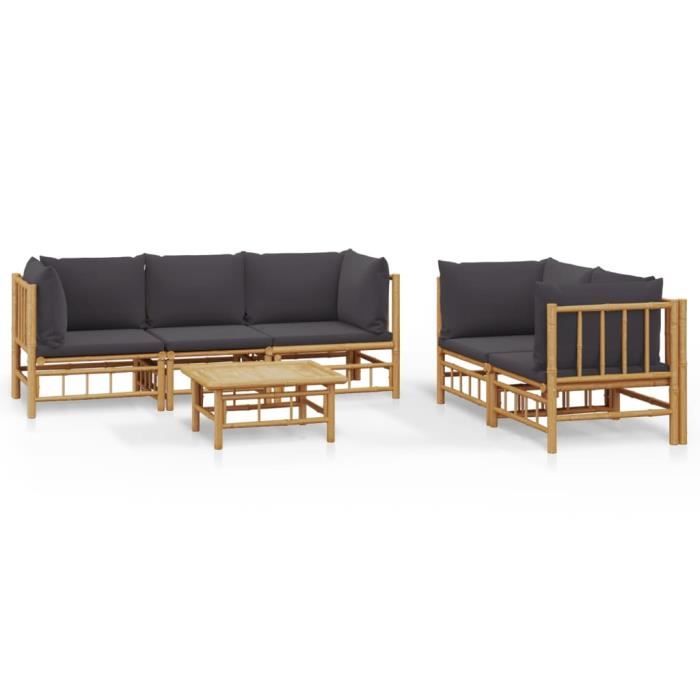 VidaXL Garden Lounge Set 6 Pcs with Dark Grey Cushions Bamboo 3155218