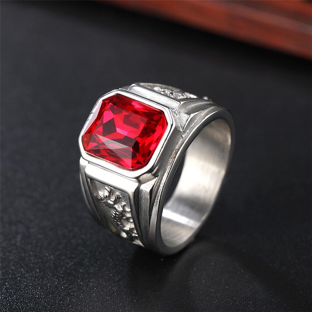 WOSIKATE 18K Gold Plated Domineering Dragon Pattern Ring For Men Vintage Square Zirconia Index Finger Ring Fashion Jewellery