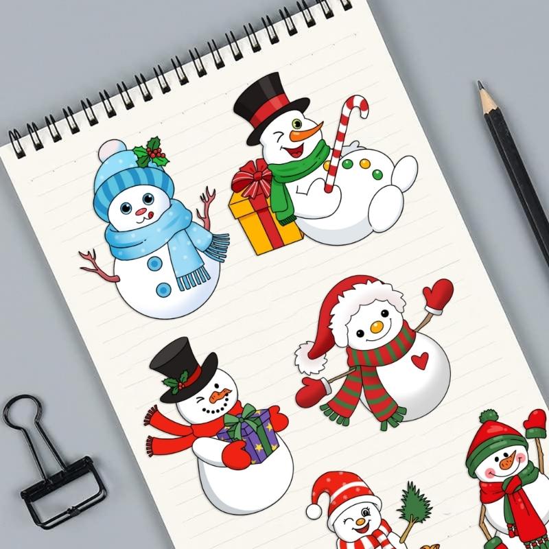 Festives Snowman Design PVC Puzzle Stickers Set Of 24 Removable Waterproof Tablet Skin Decals