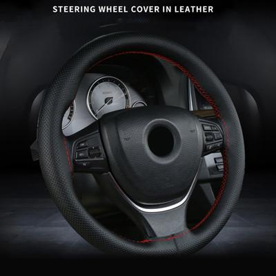 Hand Sewing 38CM Car Steering Wheel Cover Anti Slip Faux Leather Four Seasons Universal Truck SUV Auto Steering Wheel Protector