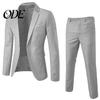 2Pcs/Set Plus Size Men Solid Color Long Sleeve Lapel Slim Button Business Suit