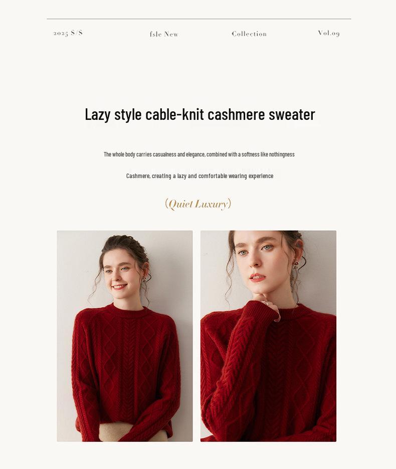 Women's Retro Cable Knit Cashmere Turtleneck Sweater - Cozy Autumn/Winter Style