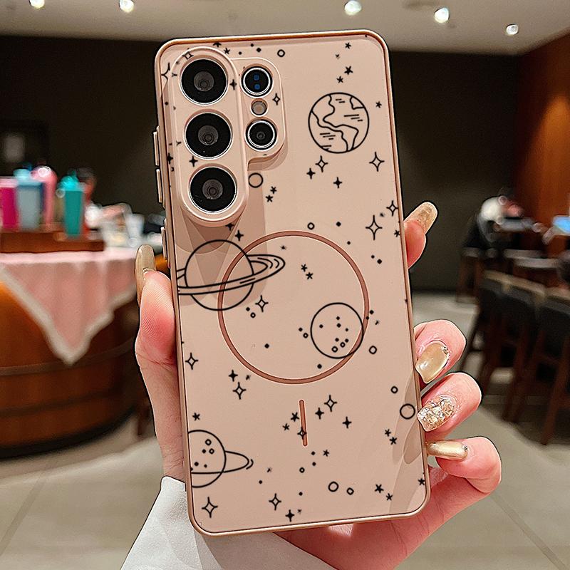 

Чехол с рисунком «Линия, звезды, планеты» для Samsung Galaxy S26 Ultra S25 Edge S24 Plus S23 FE S22 A54 A55 A56 5G, магнитный, для MagSafe, матовый чехол. Samsung S23 Plus золотой