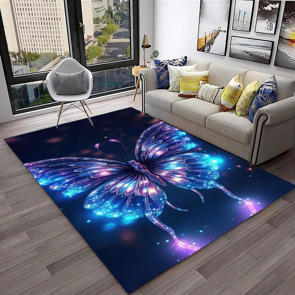 3D luxusní koberec Dream Butterfly Flower pro domácí obývací pokoj Ložnice Pohovka Rohožka Dekor, Koberec na dětské hřiště Protiskluzová podložka na podlahu