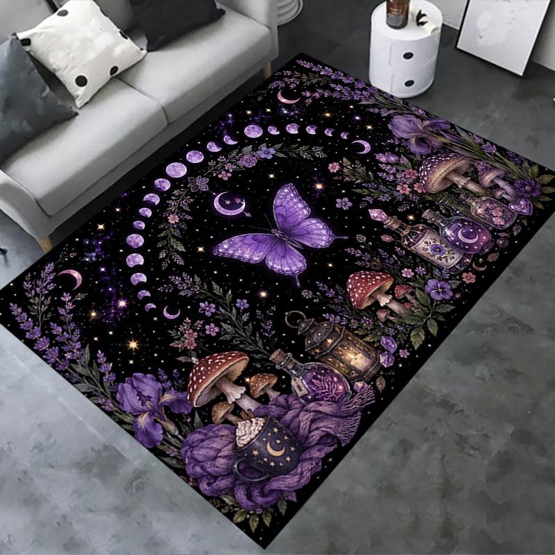 Butterfly Moon Mushroom Carpet Rug for Living Room Bedroom Home Sofa Decoration,Kids Play Non-slip Floor Mat