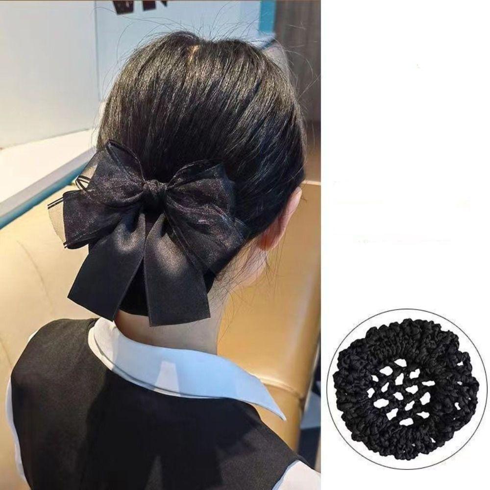 Elegant Bow Korean Bun Snood Women Spring Clips Cloth Bowknot Hair Bun Korean Style Hairgrips Cover Net For Girls