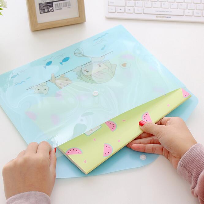1PC Waterproof Multi Pocket Plastic Kawaii A4 File Folder Bag Document Paper Organizer Case Office School Stationery Supplies