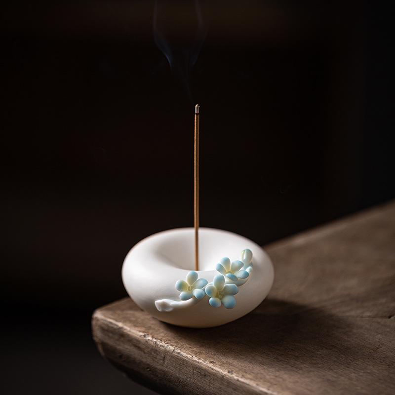 White Porcelain Plum Blossom Incense Holder: Handmade Vertical Stand for Indoor Use