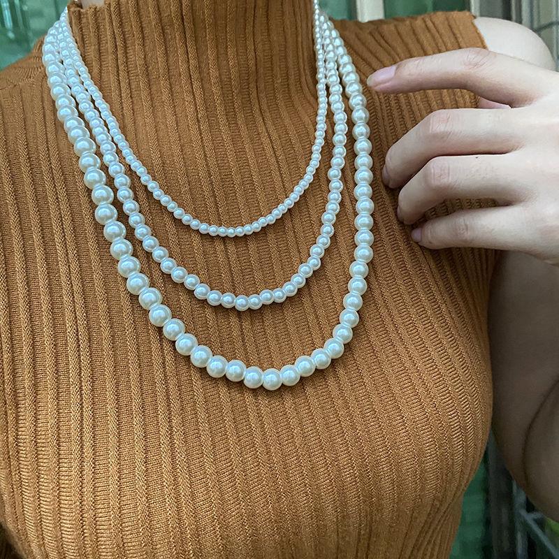 Japan and Korea Fashion Multi-layer Glass Pearl Necklace Women's Long Sweater Chain New Trendy Versatile Accessories Clothes Pendant