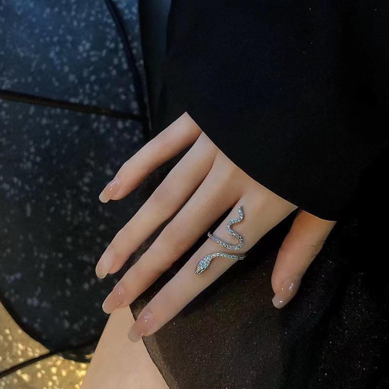 Trendy Snake-Shaped Diamond Ring for Women - Niche Luxury Design, Stylish Open Index Finger Ring