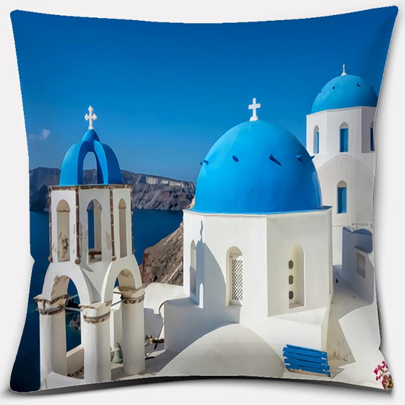 45*45cm Greece Santorini Series Pattern Pillow Square Pillowcase Cushion Cover Home Sofa Textile Pillowcase Home Decoration