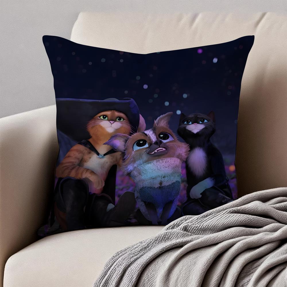 Interesting Funny PPuss In Boots Cushion Cover Pillowcase Antidustmite Invisible Zipper Short Plush Sofa Cushion