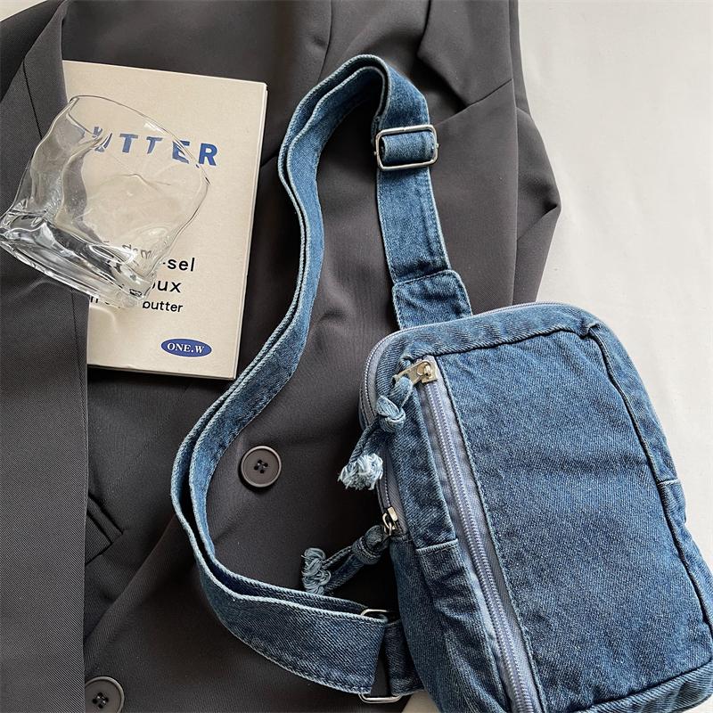 Borsello da Petto in Denim Borsa a Tracolla Multi-Tasca Borsa a Spalla Vintage