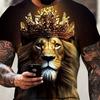 Bella T-shirt da uomo a maniche corte con scollo rotondo, stampa 3D con leone, moda casual da strada, taglia grande, T-shirt sportiva
