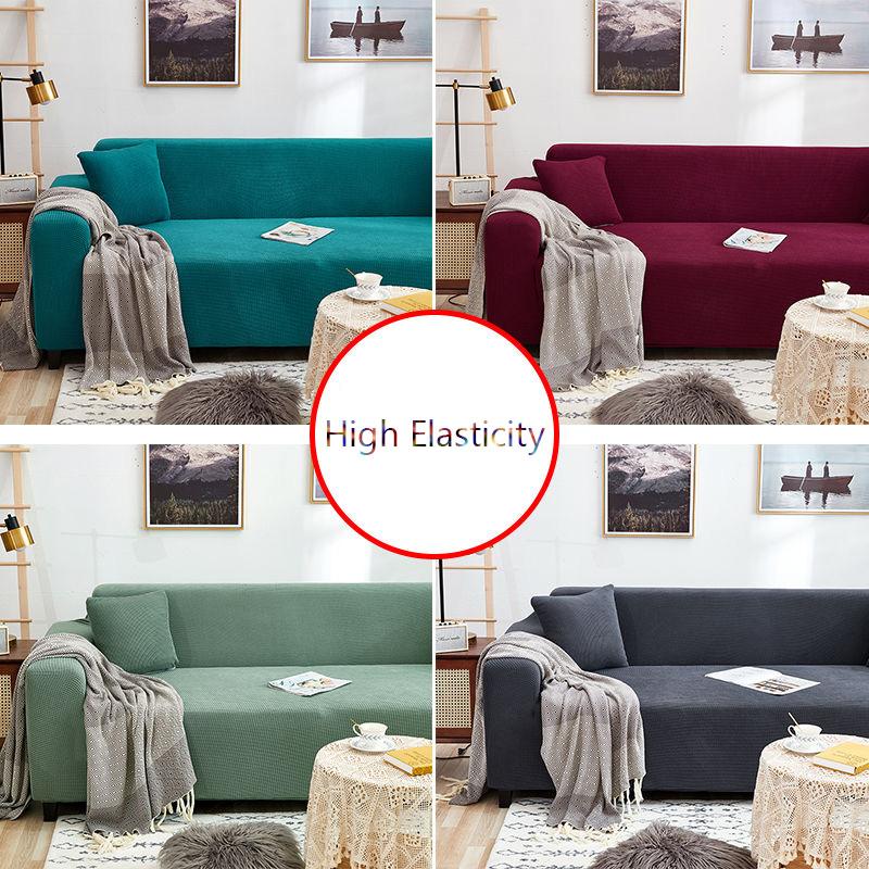 Sofa Cover Fully Wrapped Solid Color Elastic Sofa Cushion Thick Corn Fleece Four Seasons Universal Living Room Corner Cushion for Home