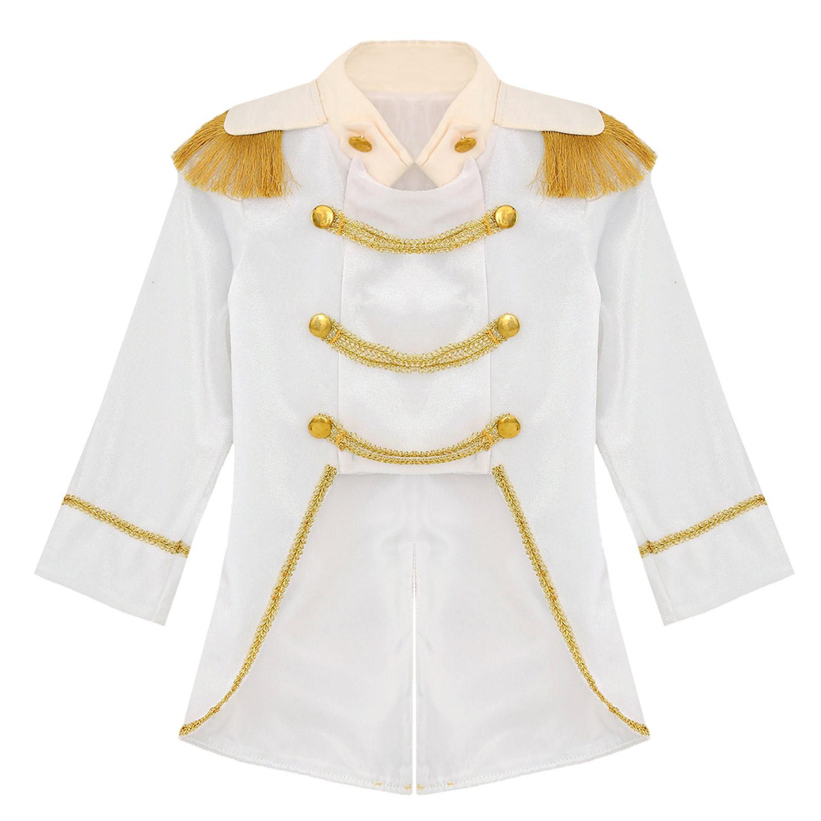 Jongens Prins Cosplay Kostuum Lange Mouw Gouden Franje Vlechten Fluweel Smoking Staartjas Koninklijk Hof Cosplay Jas Aantrekken 18-24m wit