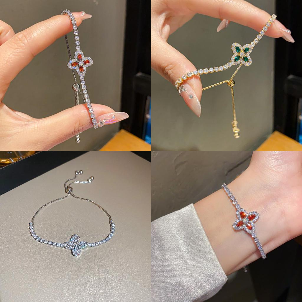 Pulseira de Joias Florais Com Pedras de Zircônia Para Presente de Mulher