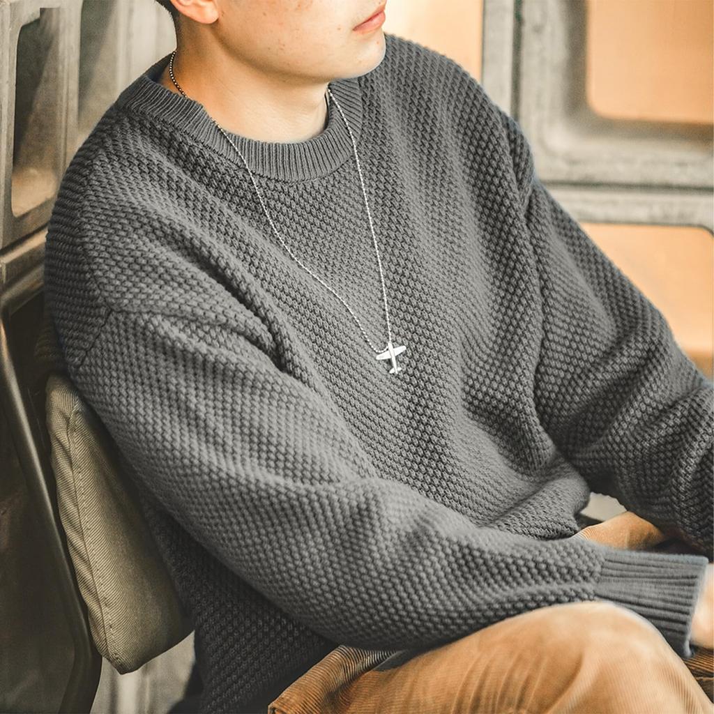 MADEN Knit Retro Pineapple and Warm for and Solid Long Sleeve Top Men's Sweater, Knit, Comfortable, Warm, Spring, Autumn, Winter, Stylish, Warm,