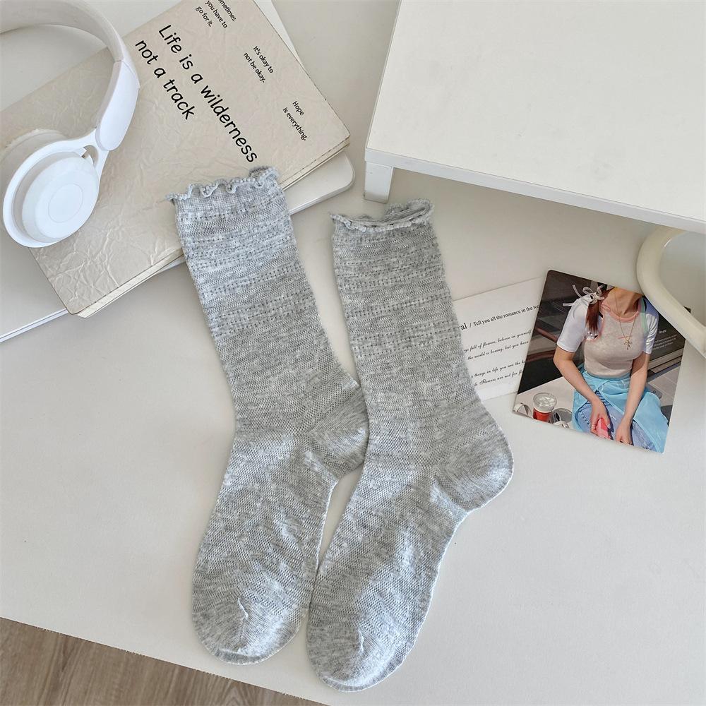 Oxygen Cotton Boneless Lace Ballet Style White Lolita Socks Summer Cutout Mesh Thin [Non-Nylon]