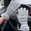 1 Pair Women Fall Winter Gloves Thick Plush Lined Waterproof Windproof Five Fingers Gloves