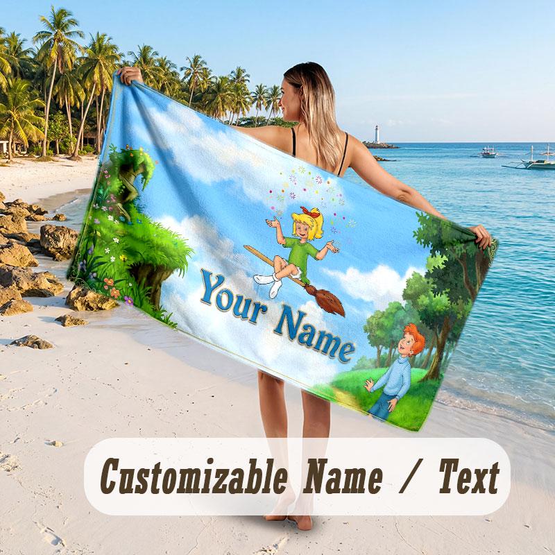 Personalized Beach Towel,Bibi Blocksberg Custom Printed Name Text, Super Absorbent Towel For Beach Vacation