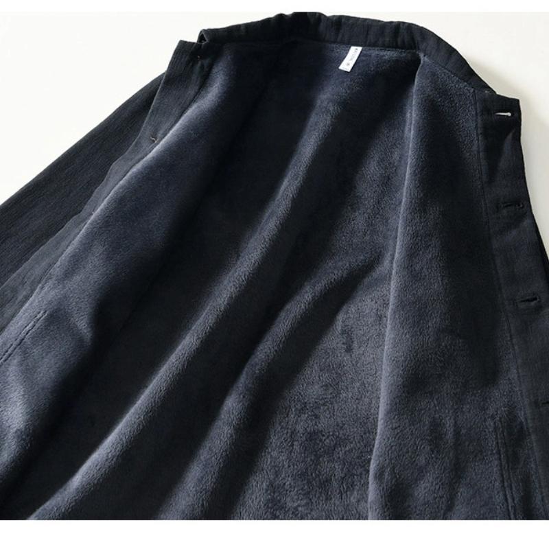 Chinese Style Winter Jacket Men Ramie Cotton Fleece Coat Daily Casual Keep Warm Button Jacket Traditional Men Clothing