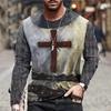 Vintage Print Men T-Shirts Samurai Pattern Knights Templar 3D Top Cotton Tee Streetwear Autumn Long Sleeve Oversized T Shirt 5XL
